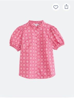 NWT 41 Hawthorn Georgie Pink Smocked Geometric Print Blouse, Sz Large